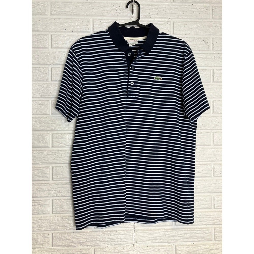 Lacoste Sport Polo Shirt Mens S Navy Blue Excellent‎ Striped Cotton Short Sleeve